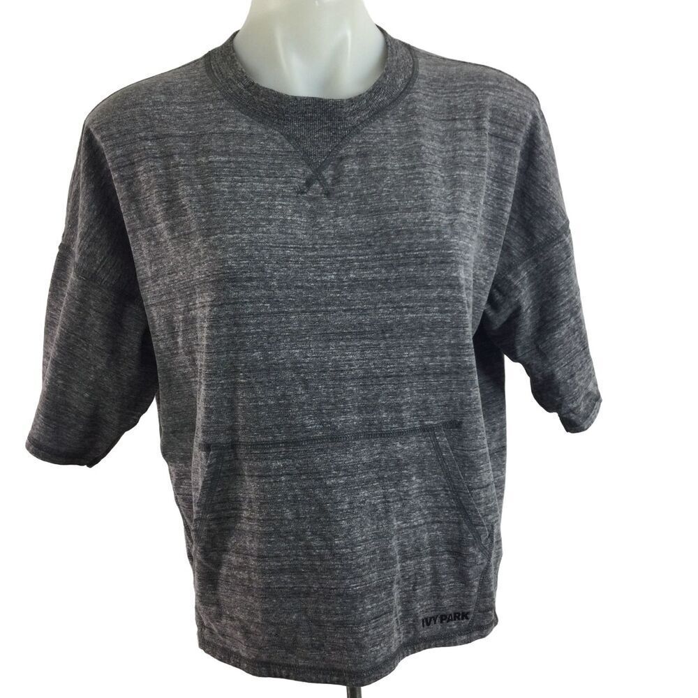 IVY PARK Womens Crew Neck Open Back Short Sleeve Active Wear Top Gray Size XS